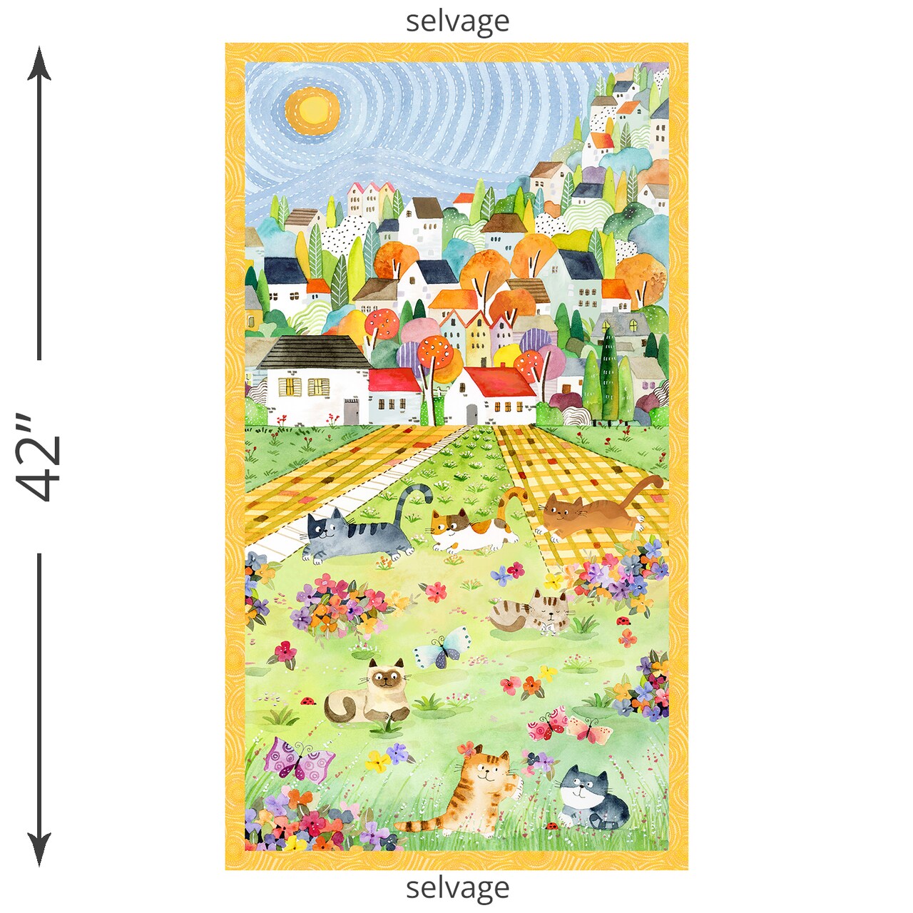 Cats Around Town Panel in Multi (54995dp-1) | Cats Around Town | Sue Miano | Windham